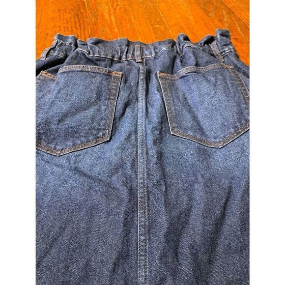 Med LOFT Outlet Denim Blue Jean Paper Bag Elastic Waist Pullon Over Knee Skirt - Picture 5 of 5